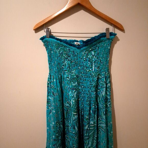 Poupette St Barth Maxi Dress Strapless Aqua Blue Floral Flowy Boho Size Small - Picture 3 of 9